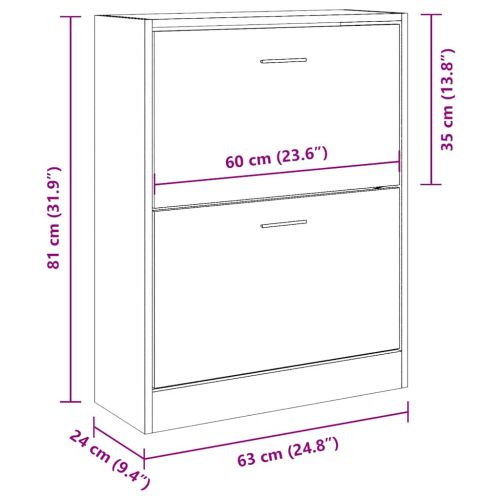 Шкаф за обувки, кафяв дъб, 63x24x81 см, инженерно дърво