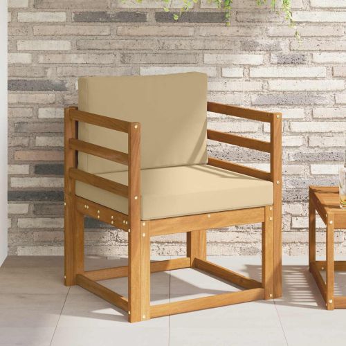 Външен диван Солидно акациево дърво и полиестер Естествен