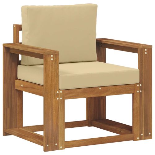 Външен диван Солидно акациево дърво и полиестер Естествен