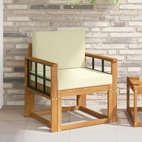 Външен диван Солидно акациево дърво и полиестер Естествен