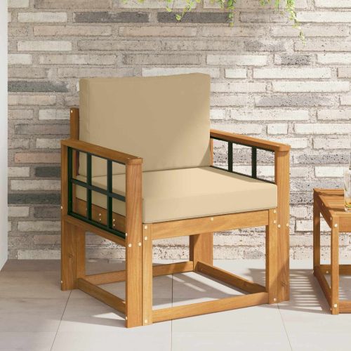 Външен диван Солидно акациево дърво и полиестер Естествен