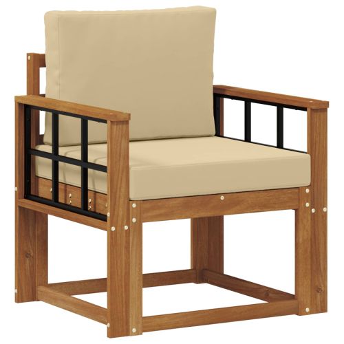 Външен диван Солидно акациево дърво и полиестер Естествен