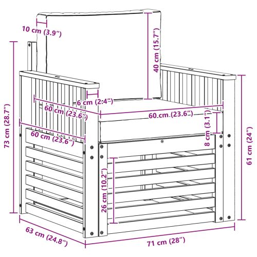 Комплект дивани за открито Естествен 71 x 63 x 73 см