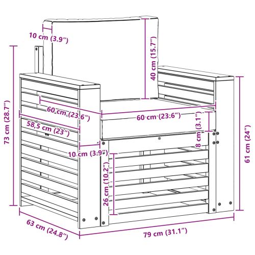 Комплект дивани за открито Естествен 79 x 63 x 73 см