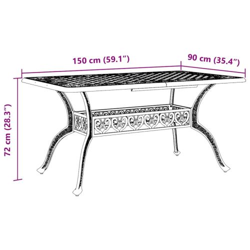 Градинска маса, зелена, 150x90x72 см, лят алуминий
