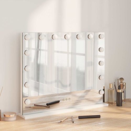 LED огледало за гримиране Бял 58 x 10 x 47 см Стъкло и стомана