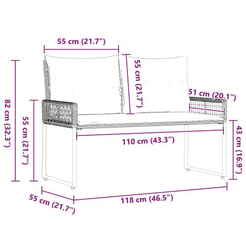 Външна пейка Сив и тъмен син 118 x 55 x 82 см PE ратан и плат