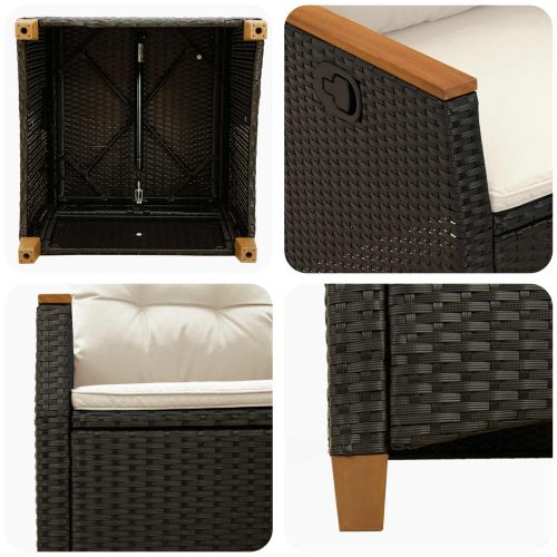 Лежанка за градина Черен и кремав 64 x 57,5 x 112 см полиратан