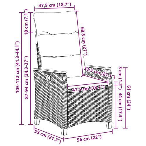 Лежанка за градина Черен и Туркоаз 64 x 57,5 x 112 см полиратан