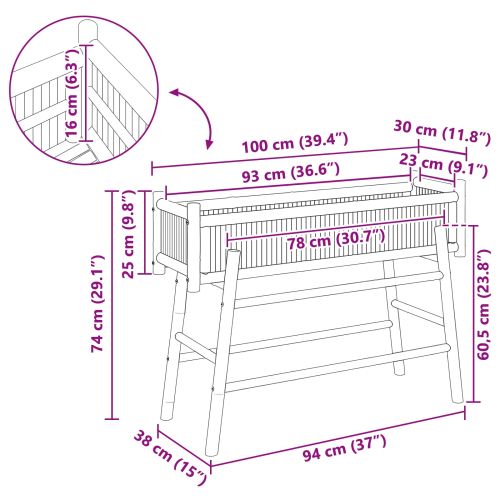 Градински сандък с държач Естествен 100 x 38 x 74 см Бамбук