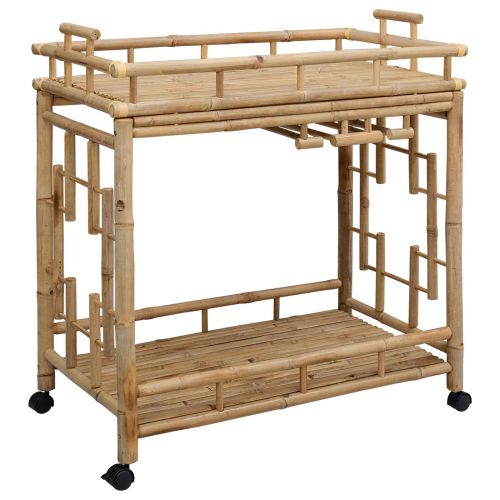 Количка за вино с колела Естествен 85 x 50 x 93 см Бамбук