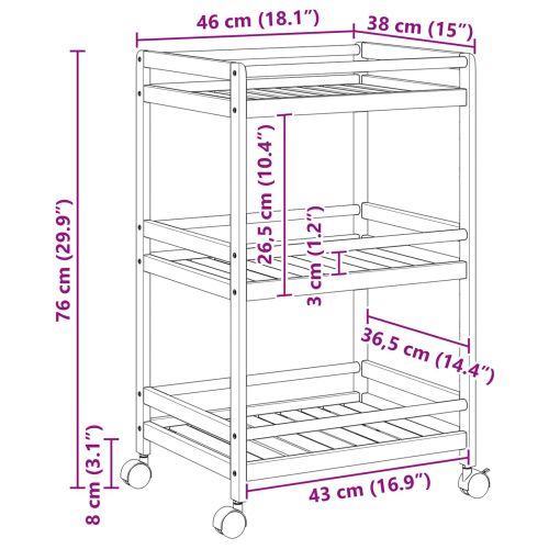 Кухненска количка с колела Естествен 46 x 38 x 76 см Бамбук