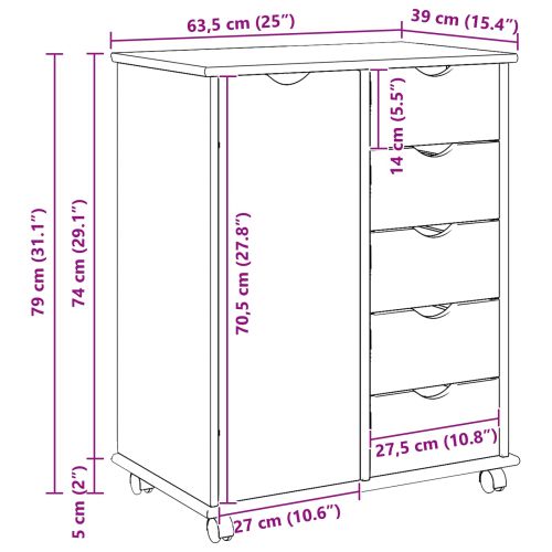 Плъзгащ кабинет с колело Бяло 63,5 x 39 x 79 см Солиден бор