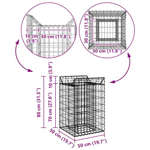 Габиона повдигнато легло Сребрист 50 x 50 x 80 cm
