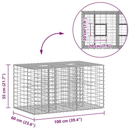 Габиона повдигнато легло Сребрист 100 x 60 x 55 см