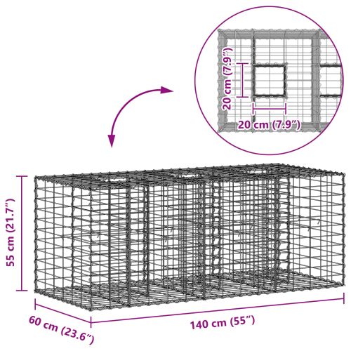Габиона повдигнато легло Сребрист 140 x 60 x 55 см