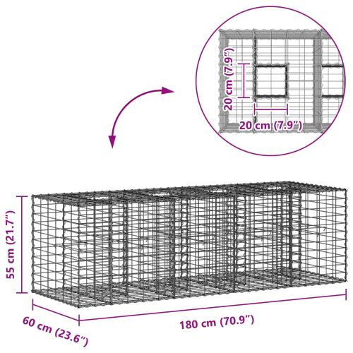 Габиона повдигнато легло Сребрист 180 x 60 x 55 см