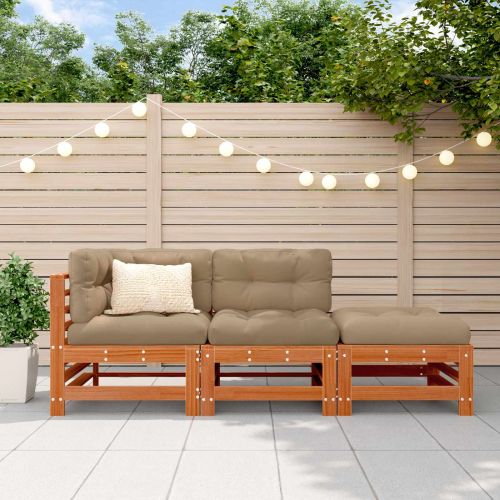 Секционен диван 3 Брой Восъчен Кафяв Масивна боровина