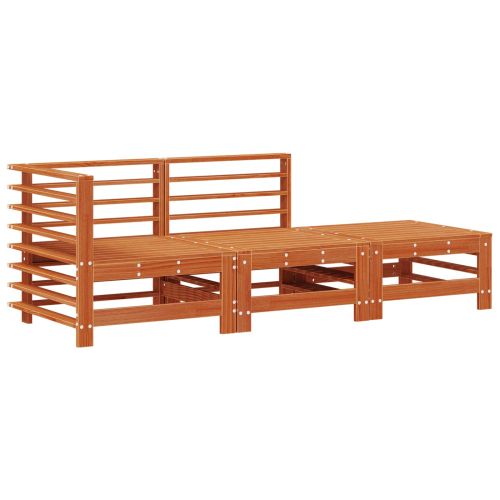 Секционен диван 3 Брой Восъчен Кафяв Масивна боровина