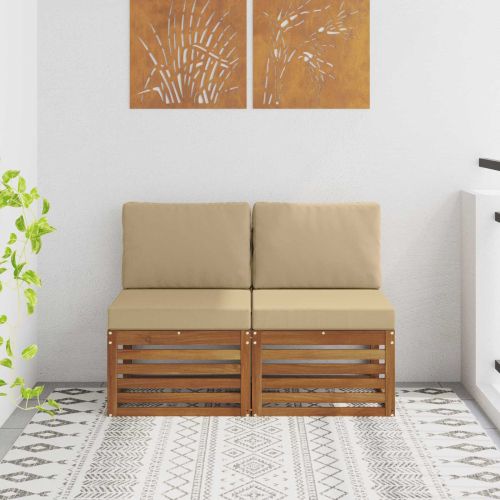 2 Брой Среден диван за открито Солидно акациево дърво Естествен