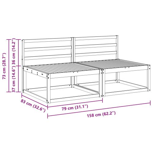 2 Брой Среден диван за открито Естествен 158 x 83 x 73 см