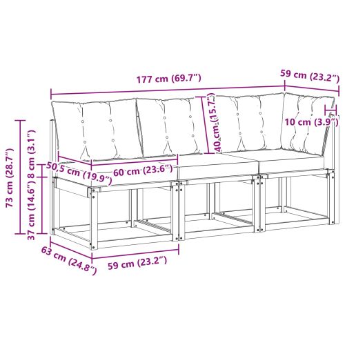 Външен среден и ъглов диван с възглавница 3 Брой Естествен