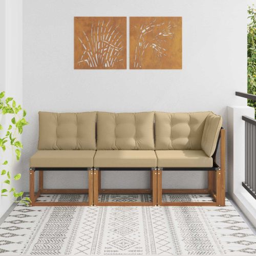 Външен среден и ъглов диван с възглавница 3 Брой Естествен