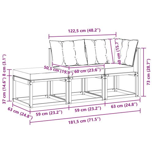Външен модулен диван с възглавница 3 Брой Натурален и Крема