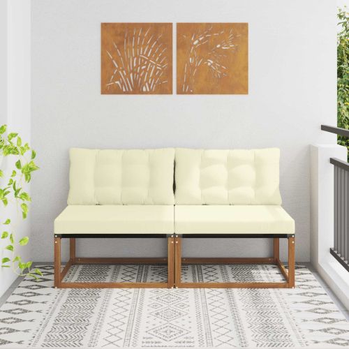 2 Брой Среден диван за открито Солидно акациево дърво Естествен