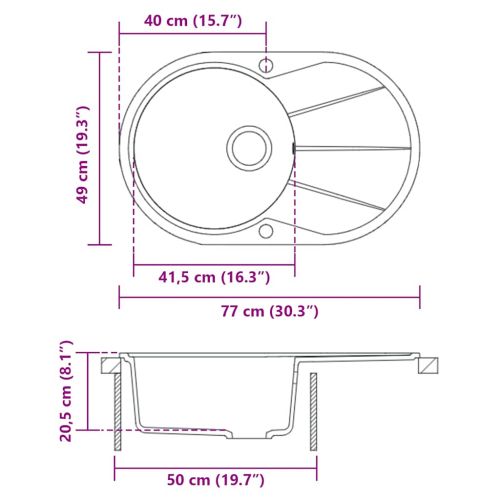 Гранитна кухненска мивка с едно корито, овална, бежова