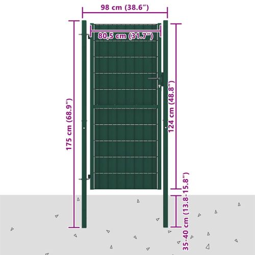 Оградна порта PVC и стомана 100x124 см зелена