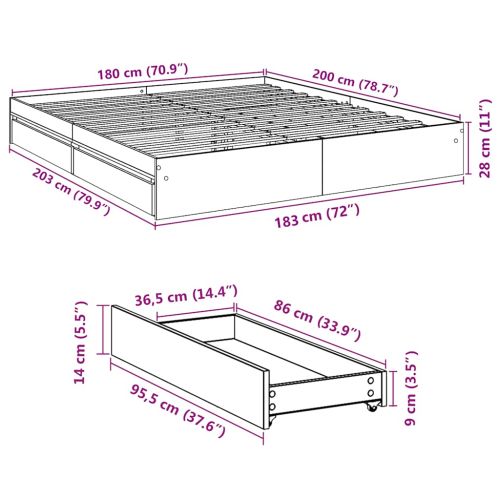 Рамка за легло с чекмедже опушен дъб 180x200 см инженерно дърво