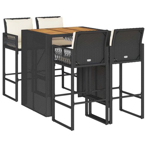 Градински бар комплект с възглавници 5 части черен полиратан