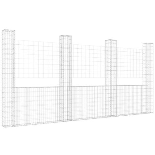 U-образна габионна кошница с 4 стълба, желязо, 380x20x200 см