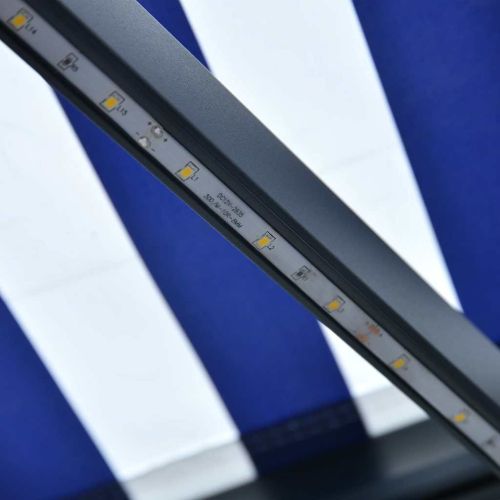 Ръчно прибираща се тента с LED, 300x250 см, синьо и бяло