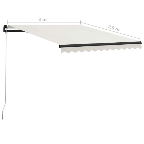 Ръчно прибираща се тента с LED, 300x250 см, кремава