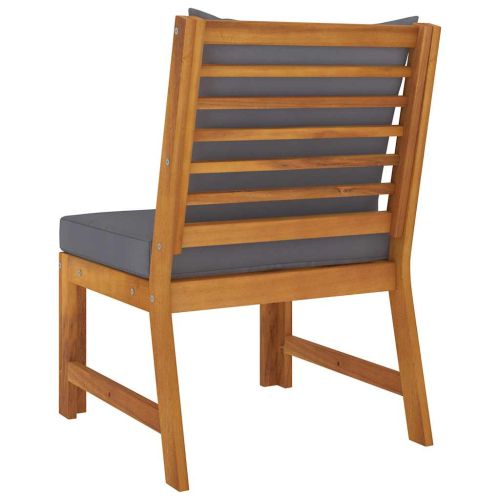 Модулен среден диван тъмносиви възглавници акациево дърво масив