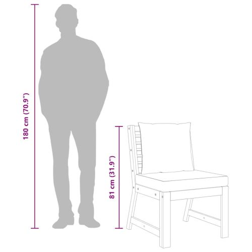 Модулен среден диван тъмносиви възглавници акациево дърво масив