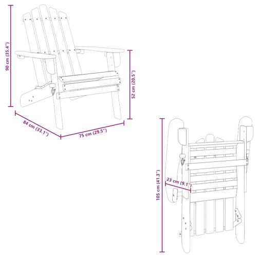 Градински столове Адирондак с опори за крака 2 бр акация масив
