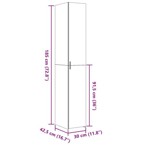 Висок шкаф, бял, 30x42,5x185 см, инженерно дърво