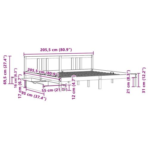 Рамка за легло без матрак, бял, 200x200 см, бор масив