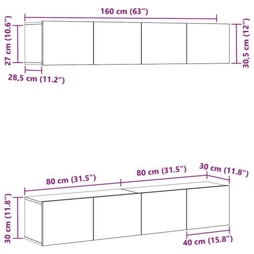 Комплект ТВ шкаф 4 pcs Черния дъб 80 x 30 x 30 см