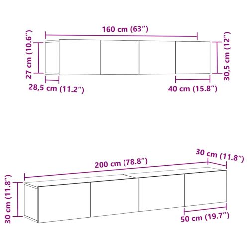 Комплект ТВ шкаф Монтиране на стена Черния дъб Инженерно дърво