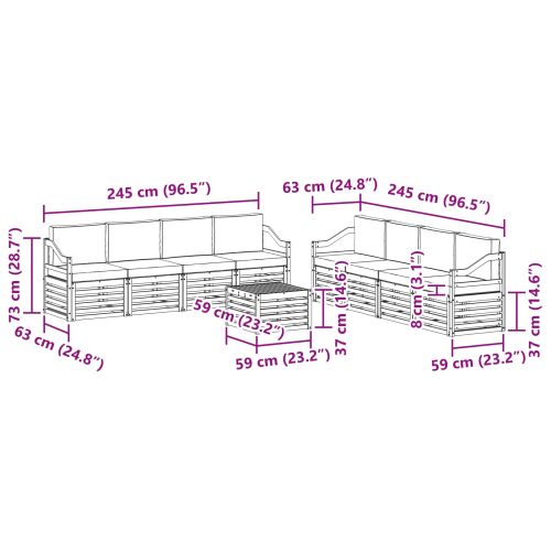 Комплекти дивани 9 pcs Натурален и Бежов Солидно акациево дърво