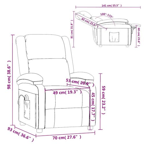 Wingback масажен стол, виненочервен, текстил