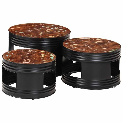 Бар маси с форма на барабан 3 бр масивна регенерирана дървесина