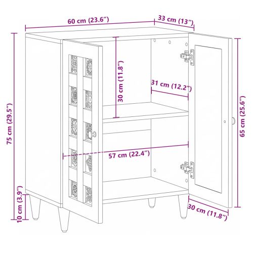 Служебен шкаф Естествен 60 x 33,5 x 75 см Солидно мангово дърво