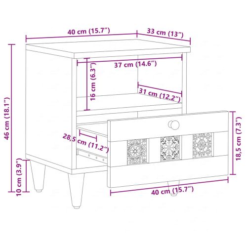 Нощен шкаф Естествен 40 x 33 x 46 см Солидно мангово дърво