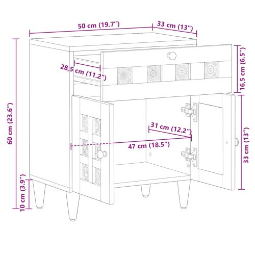 Нощен шкаф Естествен 50 x 33 x 60 см Солидно мангово дърво