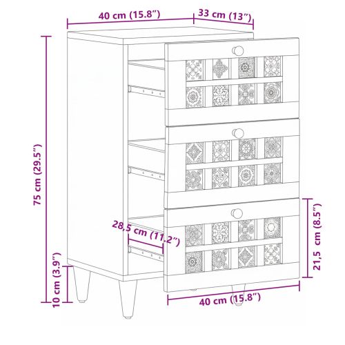 Служебен шкаф Естествен 40 x 33,5 x 75 см Солидно мангово дърво